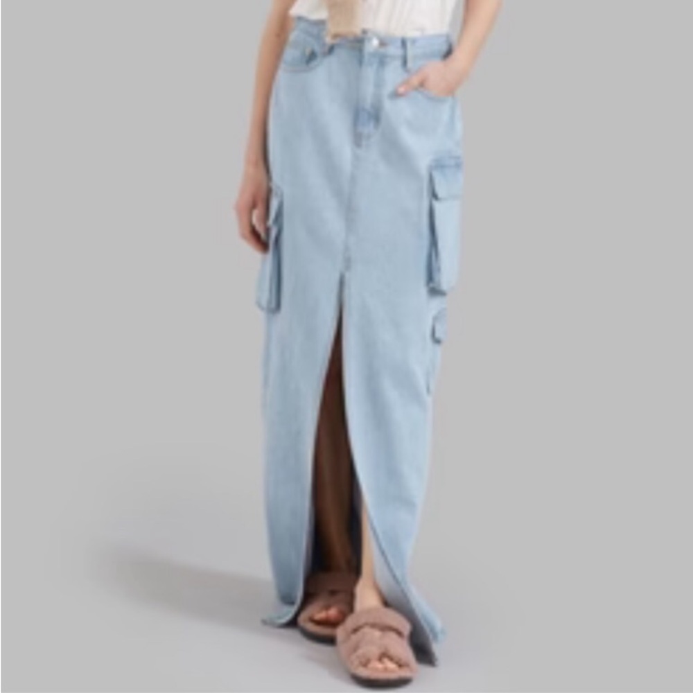 The Frankie Shop Denver Cargo Denim Maxi Skirt